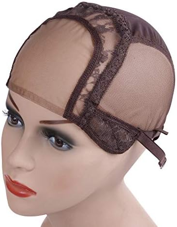 YANTAISIYU 4X4 Inch U Part Swiss Lace Wig Cap for Making Wigs with Adjustable Straps on the Back Glueless Hairnets (Dark Brown S) - Image 5