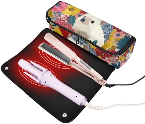 Hair Tools Travel Bag with Heat Resistant Mat Detachable 2-in-1 Curling Iron Travel Case Hot Tools Organizer for Straightener Flat Iron Garden Flowers Hedgehogs Colorful - Image 2