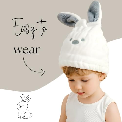 Hair Towel Wrap for Kids, Bunny Toddler Dry Head Cap Absorbent Quick - Image 2