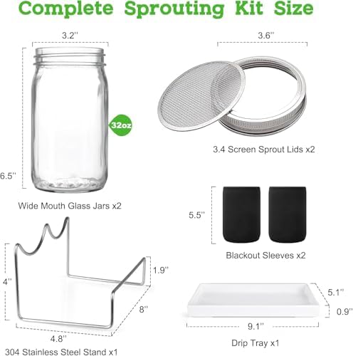 Organic Seed Sprouting Jar Kit – 2 × 32 oz Wide-Mouth Mason Jars - Image 2