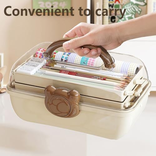 Cute Hair Accessories Organizer 3-Layers Kids Jewelry Storage Box Plastic Hair Accessories holder for Girls (Brown-Bear) - Image 4