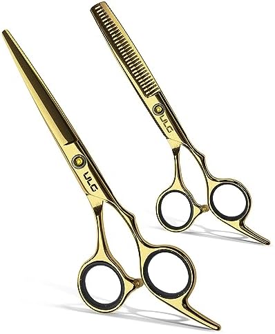 Hair Cutting Scissors Thinning Shears Kit ULG Professional Barber Hairdressing Texturizing Salon Razor Edge Scissor Japanese Stainless Steel 6.5 inch Gold by ULG