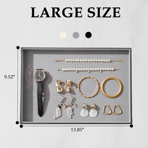 Large Jewelry Organizer Tray PU Leather, Black Gray, 1 Grid - Image 5