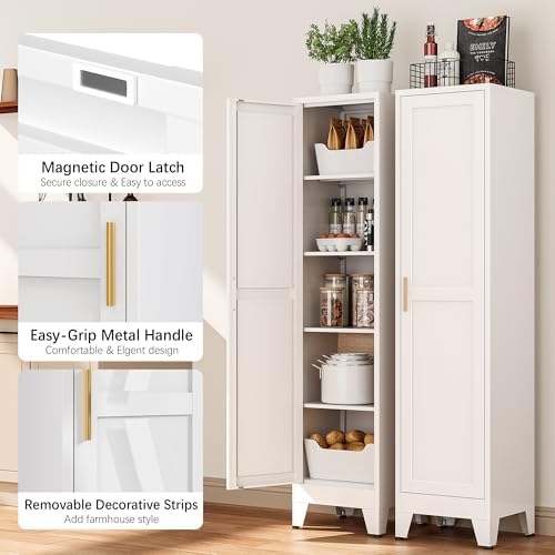 Bevivog Tall Bathroom Storage Cabinet, 67" Narrow Metal Storage Cabinets, Freestanding Tall Linen Cabinet, Slim Kitchen Pantry Cabinets with Shelves - Image 6
