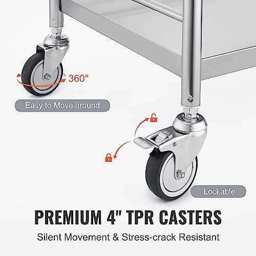 VEVOR Medical Cart, 2-Layer Stainless Steel Cart 220 lbs Weight Capacity - Image 4
