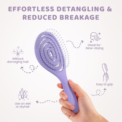 SHINLEA Detangle Hair Brush, Detangling Wet & Dry Spiral Hairbrush for Women, Men, Kids, Vented Detangler for Blow Drying, Glide Through Tangles For All Hair Types (Purple) - Image 2
