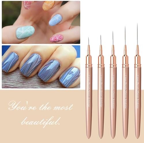 Artdone Metallic Nail Art Pens, Liner Brushes Set, 5PCS Gold Nail Tools - Image 6