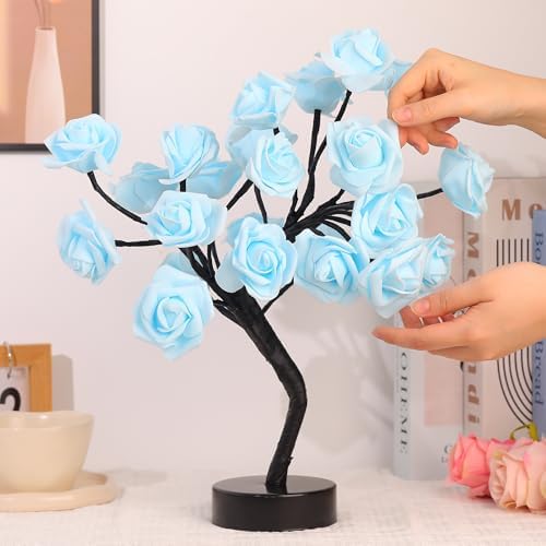 Drawelry Rose Flower Tree Lamp - LED Rose Tree Table Lamp USB/Battery Powered Artificial Bonsai Flower Night Light for Bedroom Living Room Party Wedding Birthday Decor (Blue) - Image 5