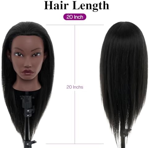 20" Mannequin Head Human Hair,100% Real Hair Mannequin Head,Cosmetology Mannequin Doll Head for Practice Braiding Hairstyling with Table Clamp&Braiding Set - Image 4