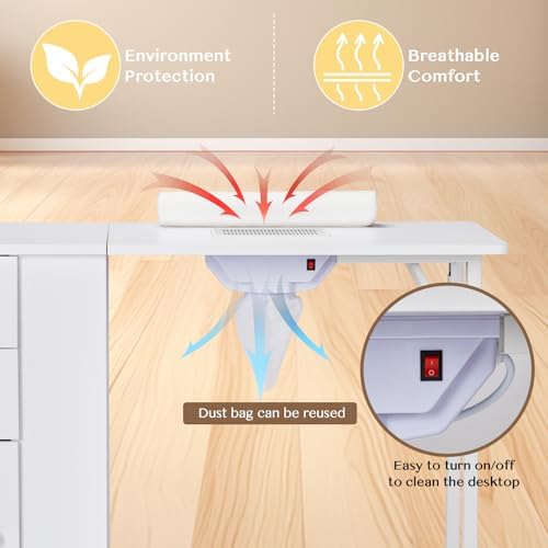 Winado Foldable Manicure Table, Nail Desk for Nail Tech with Dust Collector - Image 4