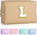 TOPEAST Personalized Birthday Gifts for Women, Preppy Patch Makeup Bag, Chenille Letter Pouch Cosmetic Bag, Travel Organizer, Gifts for Friends, Cute Stuff for Women (Khaki L) by TOPEAST