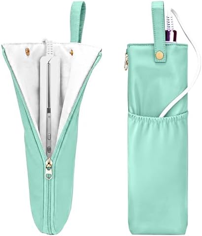 Hot Hair Tools Travel Bag with Heat Resistant Mat, 2-in-1 Hot Tools Organizer for Curling Iron, Flat Iron, Portable Travel Holder & Mat for Women (Green) by Fgsimply