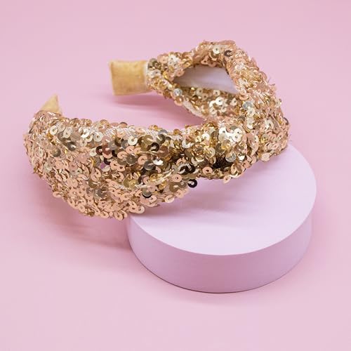 FROG SAC Sequin Knot Headband for Girls - Gold Knotted Head Bands for Kids, Sparkly Little Girl Headbands, Cute Tween Beaded Hair Band Accessories, Easter Basket Fillers Stocking Stuffers - Image 5