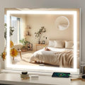 FENNIO 23" x 18" Vanity Mirror with Lights，LED Makeup Mirror，Hollywood Mirror with 3 Color Modes & Adjustable Brightness，Vanity Mirror Square White by FENNIOLEDMIRRORS