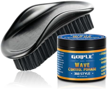 Wave Pomade 360 Greasy Pomade Wave Styler Brush Great for Wolfing, Boar Bristle Beard & Wave Brush for Barbers & Daily Use, Styling Set for Men 360 Easy Wash 360 Wave Training Hair Cream by Goiple