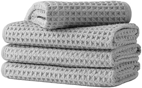Microfiber Waffle Face Towels, 4 Pieces, Soft, Absorbent, Fast Drying, Lint Free 430 GSM (Silver) by Unknown