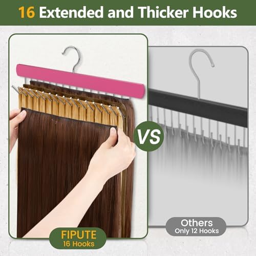 2PACK Hair Extension Holder with 16 Hooks, Hair Extension Hanger for Holding Extra Wide Weft/Styling/Air-Drying/Coloring, Braiding Hair Rack for Barber Shop/Home, 2PACK - PINK - Image 2