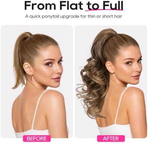 REECHO Ponytail Extension, 18" Clip in Ponytail Hair Extensions for Women, Short Wavy Synthetic Pony Tail Hairpiece for Daily Wear Cheer Dance-Dark Chocolate Brown - Image 3