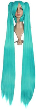 MapofBeauty 2 Clip On Ponytails Straight Cosplay Costume Wig, Mixed Cyan by MapofBeauty