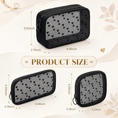 Weewooday 4Pcs Mesh Makeup Bag, Black Heart, Large&medium&small, Heart - Image 2