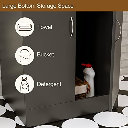 SyyBhb Black Shampoo Bowl Cabinet for Salon, Backwash Shampoo Station with Storage and Plastic Bowl - Image 6