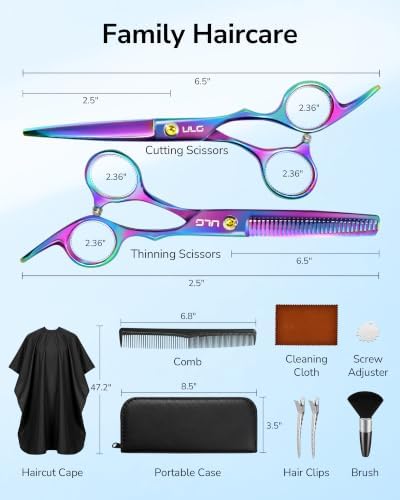 ULG Hair Cutting Scissors Thinning Shears Kit 10 PCS Home Set with Cape(RB) - Image 2