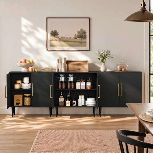 Vrullu Modern Storage Cabinet, Free Standing Buffet Cabinet, Black Sideboard and Buffet Storage, Wood Accent Furniture for Living Room, Hallway, Entryway, Dining Room (3, Black) - Image 6