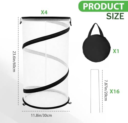 Hoypeyfiy 4 Pcs Pop Up Insect & Bird Barrier Plant Cover Net, 24"x12" Round Foldable Mesh Protector, Garden Cage Guard with Stakes & Carry Bag, Keep Animals & Birds Out for Vegetables and Flowers - Image 3