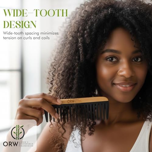 ORW Wide Tooth Comb, Bamboo Detangling Comb for Curly Hair, Wet & Dry Hair - Image 2