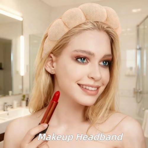 7 Pcs Spa Set, Facial Headband and Wristband Set, Skincare Accessories, College Style Girl Idea Gifts, Hair Accessories for Women and Girls（Brown） - Image 2