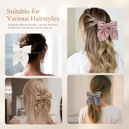 Seiolieliou 6Pcs Hair Bows for Women, Silky Satin Bow Hair Clips for Girls - Image 3