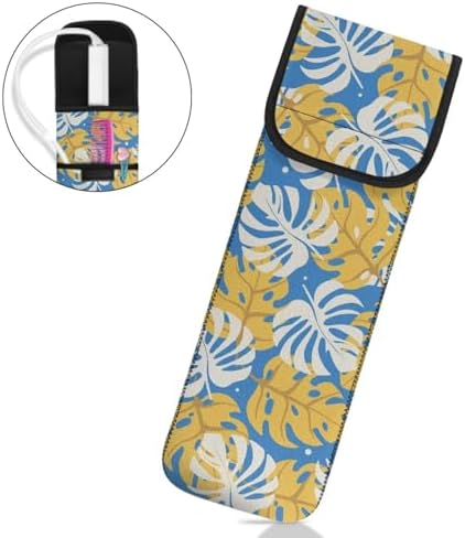 Hair Flat Iron Case Holder Canvas Bag Heat Resistant Curling Iron Silicone Straightener Holder Mat for Hair Tools Curling Iron Organizer Bag Tropical Leaf - Image 7