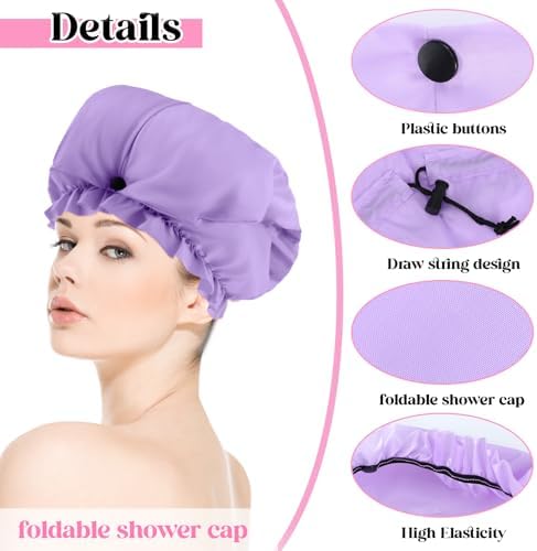 2 Pcs Large Shower Cap for Braids, Extra Long Shower Cap for Women Long Hair & Locs, Waterproof Hair Bonnets for Dreadlocks Drawstring Bath Caps for Women & Men (Pink, Purple) - Image 3