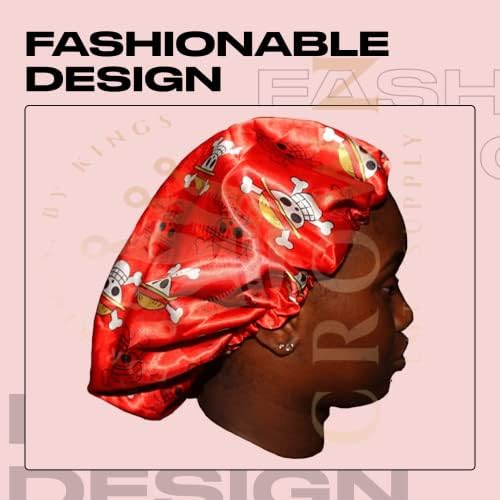 Anime Bonnet with Elastic Soft Band Adjustable Women and Men Silky Bonnets for Sleeping Comfortable Satin Fabric, Red Op - Image 4