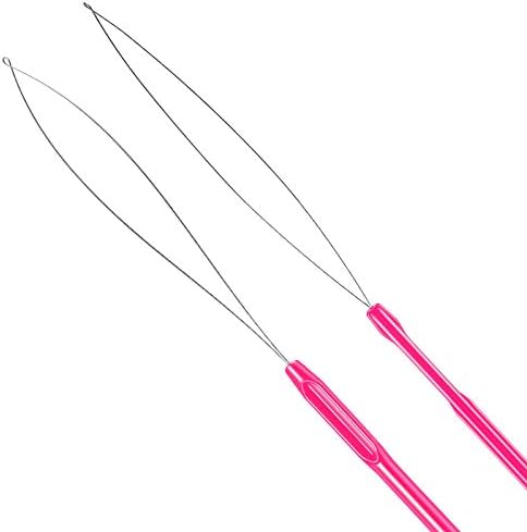 Zonon 10 Pcs Loop Needle Threader Tool for Hair Extension Bead,Rose Red - Image 2