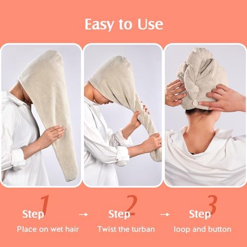 YFONG 2 Pack Large Microfiber Hair Towel Wrap for Women, Quick Dry Turban - Image 6