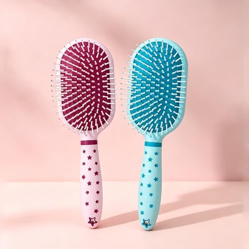 4 Pieces Hair Brush Set Detangling Hair Brush Hair Comb Set For Women Girls Gifts Cute Shaped Hair Combs Hair Brushes Handheld Mirror Sets Massage HairBrush with Air Cushion For Wet Dry Hair (Pink) - Image 5