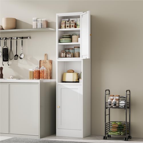 YAUWOH 2-Door Metal Storage Cabinet, Tall Slim Pantry Organizer with 3 Adjustable Shelves (120LBS/Shelf), Anti-Tipping Waterproof Cabinet for Bathroom/Kitchen/Home Office/Small Spaces, (1PC,White) - Image 2