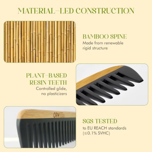 ORW Wide Tooth Comb, Bamboo Detangling Comb for Curly Hair, Wet & Dry Hair - Image 4