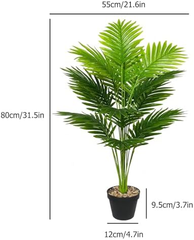 Artificial Plant in Pot Fake Tree Trunks Leaves Faux Potted for Indoor Outdoor Modern Decoration Home Office Living Room Bedroom Balcony Housewarming Gift (80cm Tall Palm) - Image 2