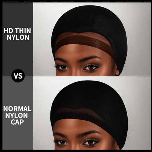 Fandamei HD Wig Caps Super Thin, 4PCS Ultra Thin Black, Nylon Wig Cap for Women Stretchy, Natural Transparent HD Wig Caps for Lace Front Wigs. Summer Wear Comfortable Wig Cap(Black) - Image 4