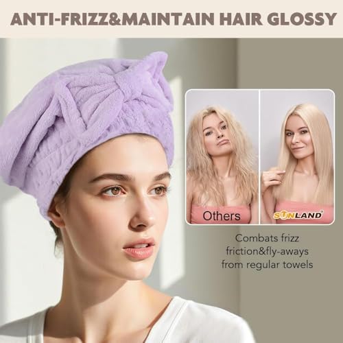 SUNLAND Large Microfiber Hair Drying Caps with Bow Knot 2 Pack Lightpurple - Image 5