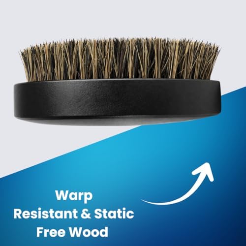 Beard Brush for Men, Natural Boar Bristles, Black Oval Wave Brush, Warp Resistant Wood Handle, for Fuller Thicker Hair, Beard & Mustache Growth, Exfoliation (Black 2) - Image 3