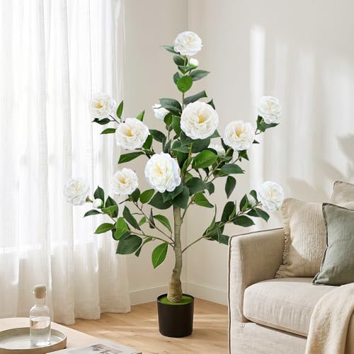 2 Pack 3FT Artificial Camellia Trees with White Flower for Outdoor - Image 5