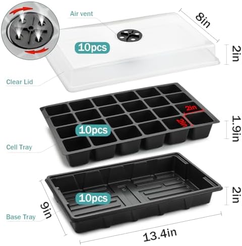 10-Pack Seed Starting Trays with Humidity Dome & Large 24-Cell 2" Plug Tray - Image 5