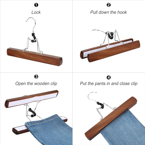 TOPIA HANGER 12 Pack Wooden Pants Hangers, Hair Extension Hangers Non Slip Skirt Hanger Wood Clamp with Velvet Padded 360° Swivel Hook for Jeans, Skirts, Trousers, Wigs CT67WA - Image 5