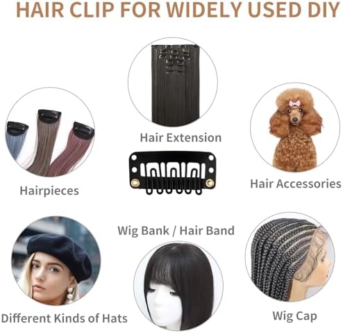30 Pieces Wig Clips to Secure, Flat Hair Clip, Hair Extension Clip with Thread Kit, Hair Extensions Clip for Women, Bangs Hair Clip DIY Set for Kids and Pets, Black Chunni Clips - Image 6