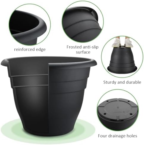 RooTrimmer 3 Pack 20 Inch Large Plant Pots for Outdoor,Heavy Duty Extra Large Deep Garden Planter with Drainage Holes,Sturdy Textured Black Flower Pot for Trees,Shrubs,Patio,Lawn - Image 5