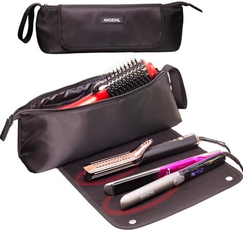 ANGENIL Hair Iron Tools Travel Bag with Heat Resistant Mat, for Curling Iron Wand, Flat Irons, Thermal Brush, Hair Dryer, 2 in 1 Portable Hot Tool Mat Hair Accessories Organizer for Women by ANGENIL