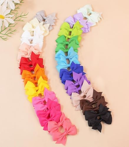 ALinmo Baby Hair Clips 60PCS - 2" Fully Lined Tiny Hair Bows Alligator Clips for Infants and Toddlers in Pairs - Image 6